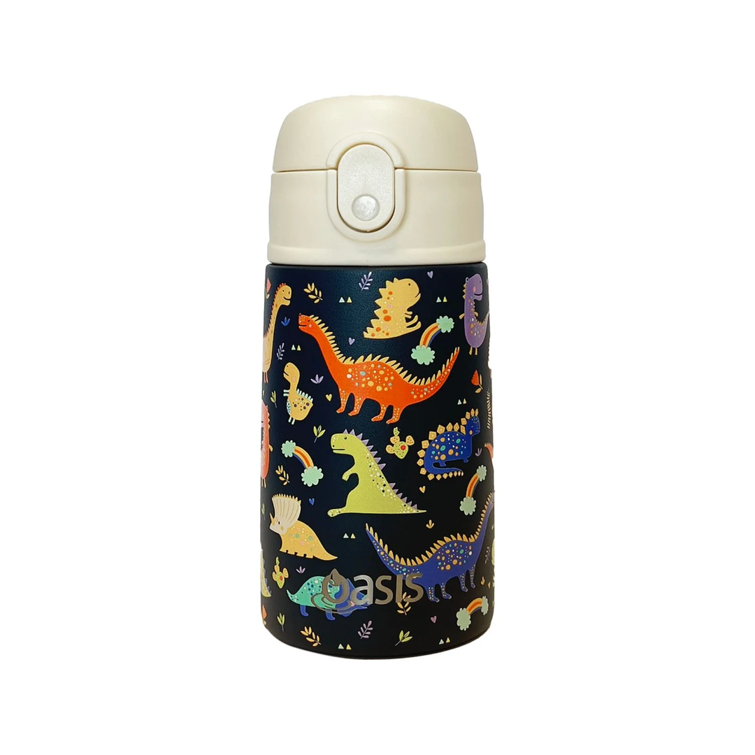 Oasis Kids Water Bottle with Sipper Silicone Straw 400ML (Dino Dash)